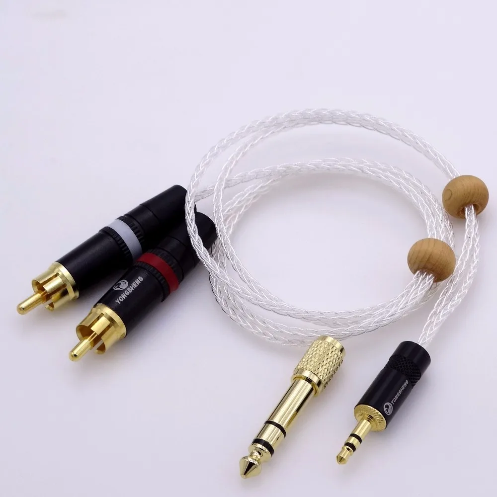 50 см 16core 5n OCC посеребренный 1/8 3,5 мм до 2 RCA Мужской Hifi аудио кабель-адаптер для Aux кабель стерео MP3 PC Телефон iPod RCA