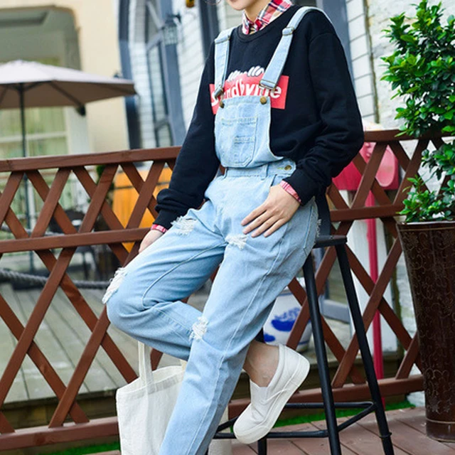 Dungarees Denim Boyfriend Ripped Jeans Jumpsuit Overalls Jeans For Women Jumpsuit Ripped Denim Rompers Cowboy Strap Beggars Pant 1