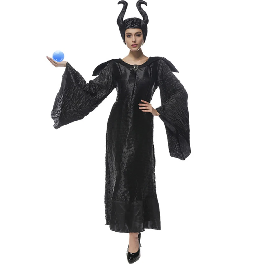 Костюм малефисенты костюм для взрослых женщин на Хеллоуин вечерние ведьмы косплей Сказочный прокол колдовство черное платье женская одежда