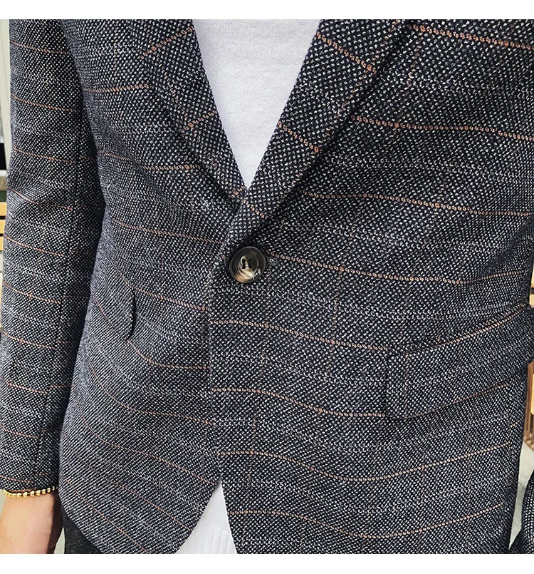 Мужской костюм осень зима Британский ветер темпера мужчины t модница Slim Fit формальный тренд Повседневный Красивый клетчатый костюм куртка