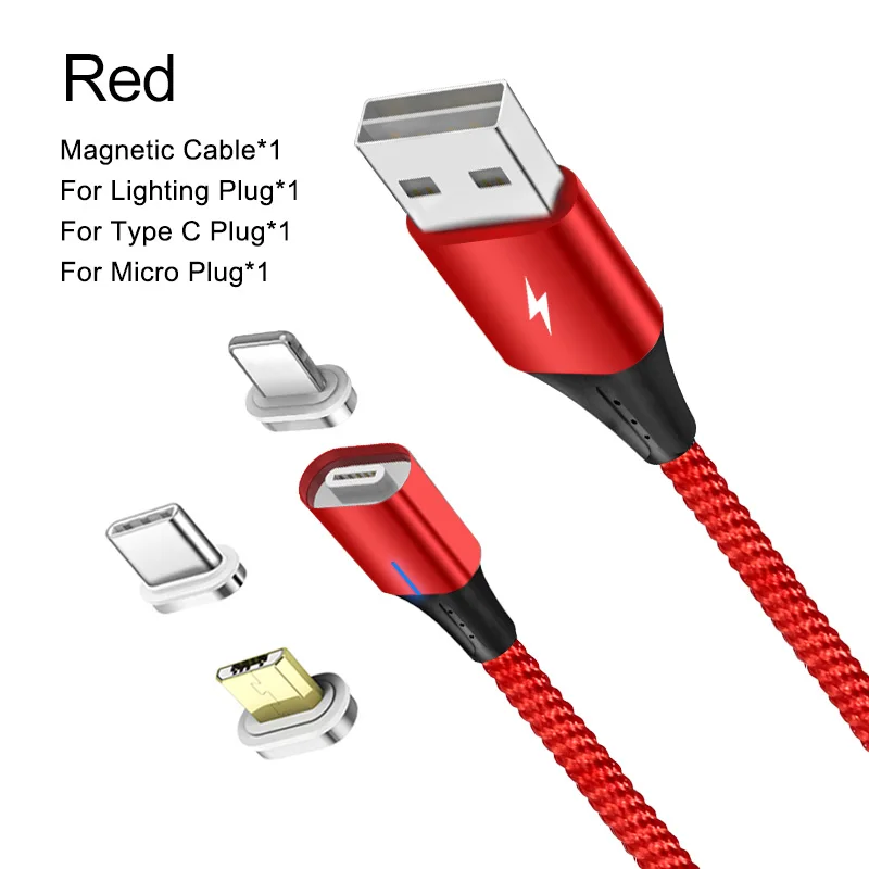 Магнитный кабель A.S 3A Micro usb type C 8Pin для быстрой зарядки телефона Micro usb type C Магнитный зарядный кабель USB для iPhone huawei Xiaomi - Цвет: 3 IN 1 Red Cable