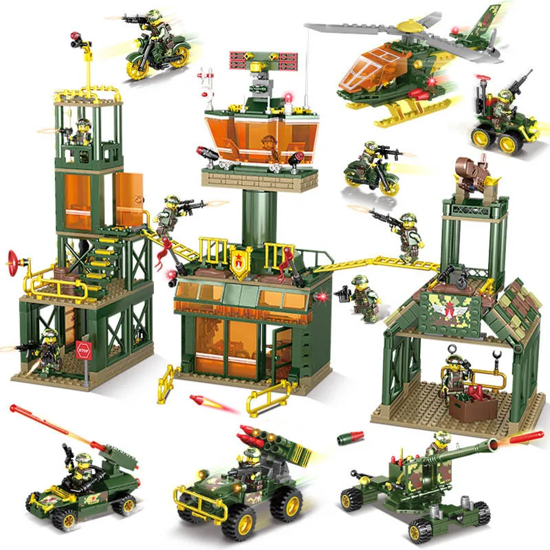 

4in1 Military assembly Boy puzzle building blocks toy Compatible Legoeds Spike squad wilderness base DIY bricks for boy friends