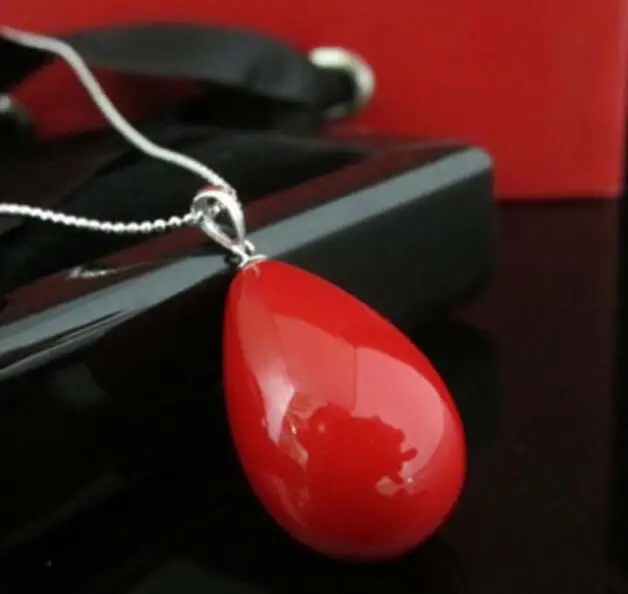 12x16mm Natural Red Shell Pearl Drop Pendant Necklace 17.5&quotAAA | Украшения и аксессуары