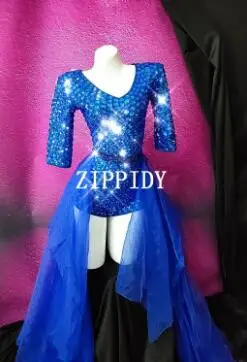 Женский сексуальный черный кристалл певица DJ DS танцевальный сценический бюстгальтер юбка одежда костюмы для ночного клуба платье для выпускного вечера - Цвет: blue