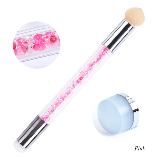 Pink Кисти для нейл-арта, губка, силиконовые двухглавые градиентные кисти, ручки, стразы, ручка, цветущий УФ-гель для ногтей, инструмент для маникюра CH944 - Цвет: Pink