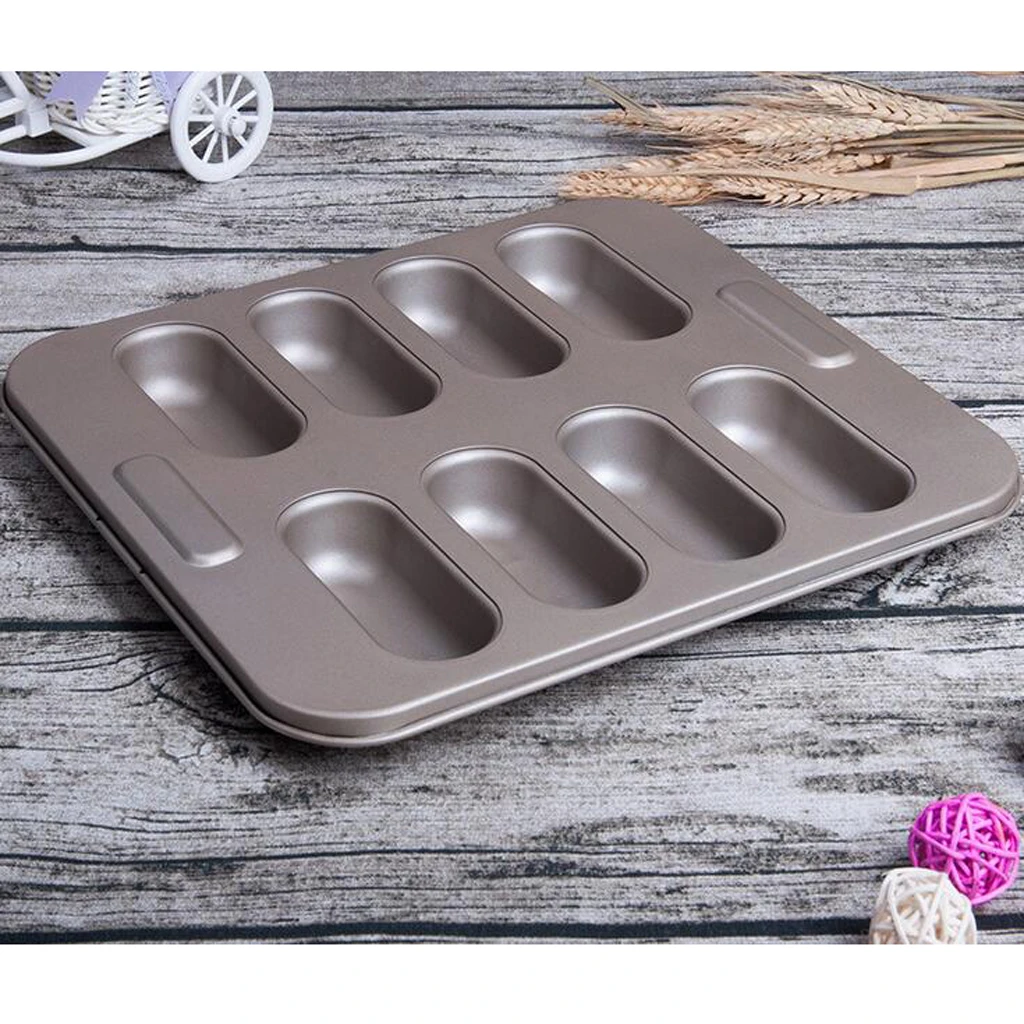 Hotdog Bun Pans, Carbon Steel Bread Forms For Hot Dog Baking Molds Sandwich Making Sheet 8 Cavities