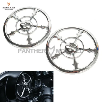 

Chrome Skull Motorcycle Speaker Grills Cover Case for Harley Electra Glide Street Glide 1996-2013