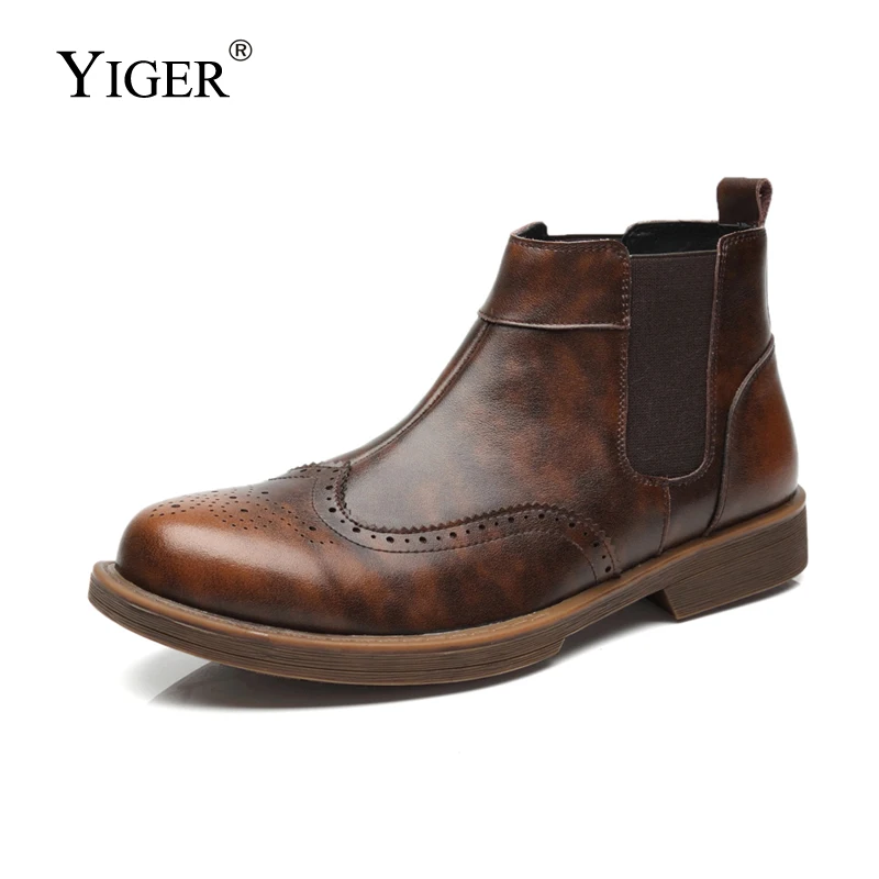 

YIGER NEW 2018 Man Ankle Boots Men's Chelsea Boots Genuine Leather Slip-on Man Casual shoes Winter/Autumn Man Martins boots 151
