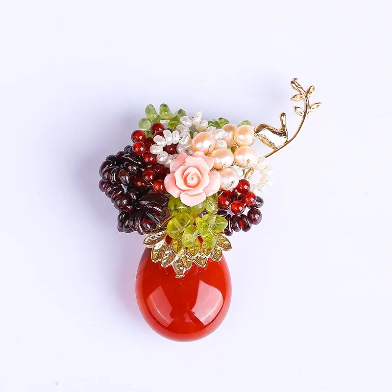 

High-grade natural shellfish flowers brooch Han Fu ancient simple fashion pajamas pearl cardigan corsage pin accessories