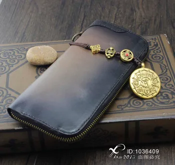 

Men's Cow Leather Zipper Handmade Vintage Biker Wallet Note Billfold