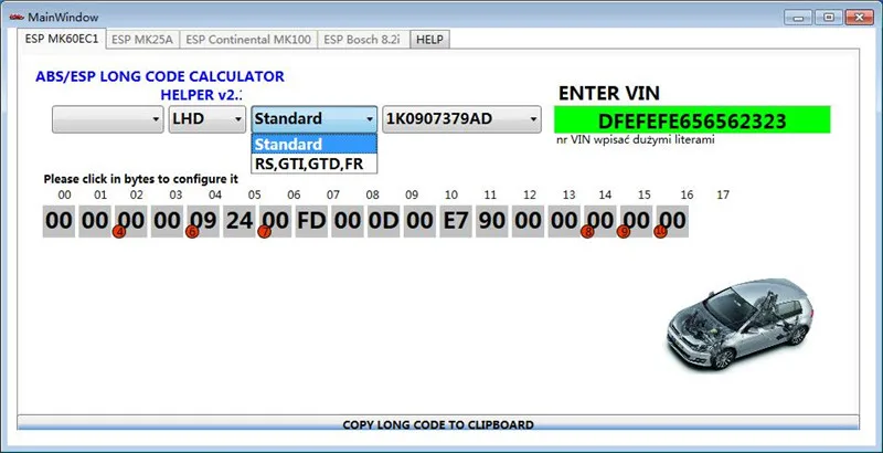 Для VW ABS ESP длинный код калькулятор помощник MK60EC1