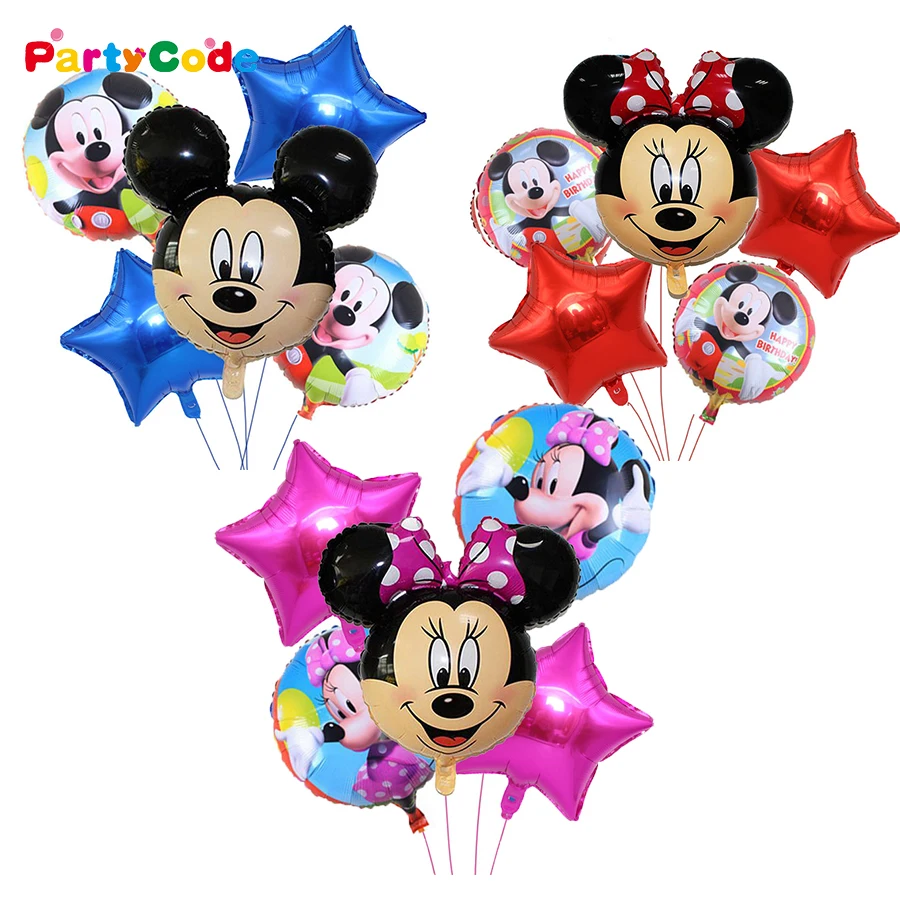 

5pcs/Set Mickey Mouse Minnie Head Foil Balloon Mickey Helium Ballon Birthday Party decoration Kids Baby Shower Girl Party balony