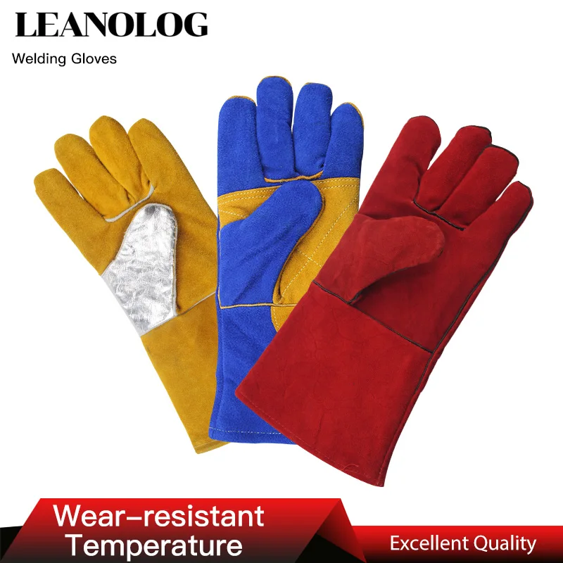 

Leather Welding Gloves Anti-Cut Temperature Resistant Fire-Proof Cowhide Work Safety Gloves Hands Protection
