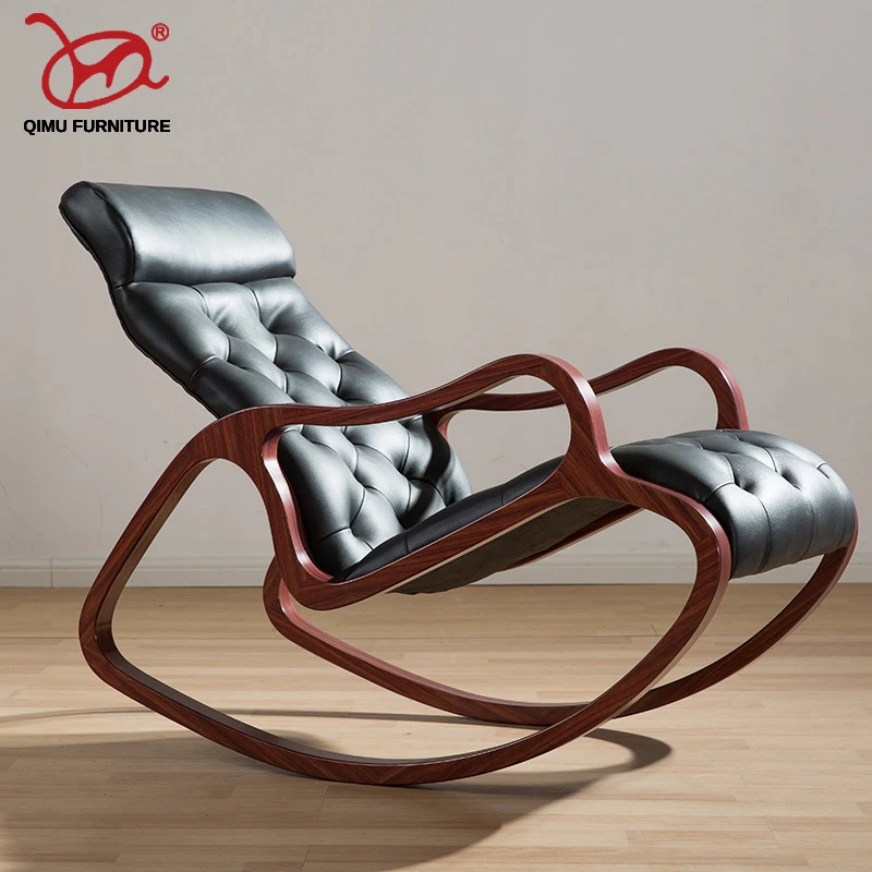 

NoEnName_Null Leather cushion chair Rocking chairs solid wood Lunch break armchairs for living bedroom armchairs furniture