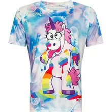 Футболка для Для женщин новые летние короткий рукав Galaxy смешной Единорог пузырь шаблон 3D Принт футболки мультфильм футболка Милая футболка