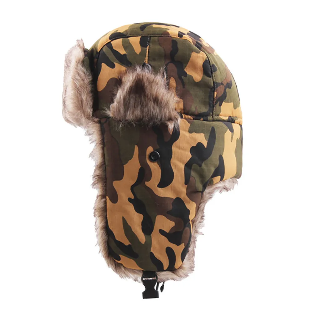 Cycling Cap Ski cap Winter Hat Russian Ski Hat Plush Earmuffs Padded Flat Cap Outdoor windproof warm artifact #2o26 (13)