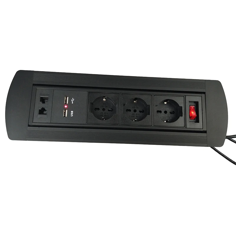 Итальянская стандартная настольная розетка/скрытое Ручное Вращение/кабель RJ45 USB зарядная розетка/можно выбрать Функциональный модуль/MF-039 - Цвет: black