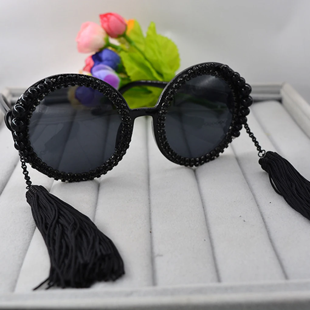 Женские перламутровые кристаллы кисточкой Декор круглой формы солнечные очки пластиковый ободок Ретро мода уличные солнечные очки