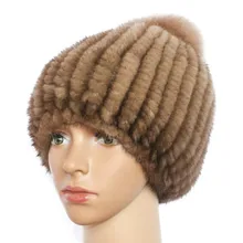 Зимние шапки для Дамская Мода норковая шляпа из натурального меха женские головные уборы из шерсти большого размера мяч вязаные Skullies шапки