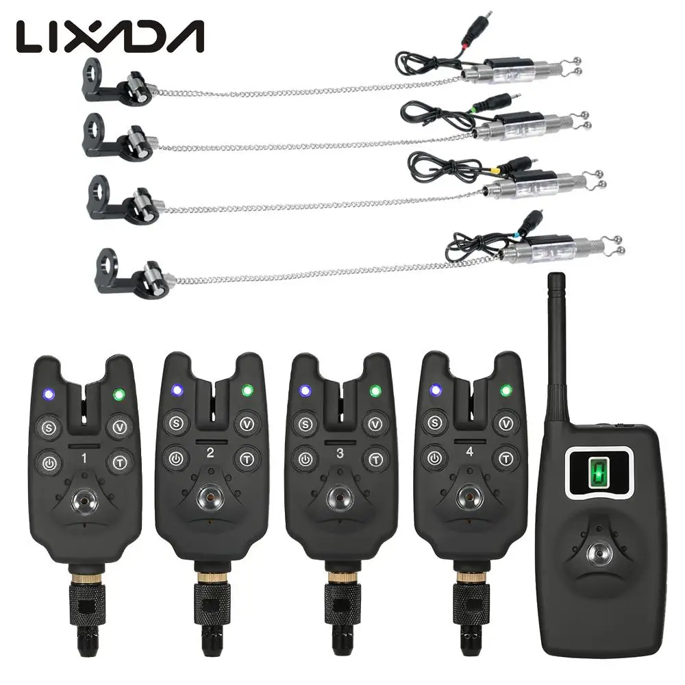 

Lixada Fishing Bite Alarms Set Wireless 1 Receiver+4 Alarms +4 Carp Fishing LED Swinger In Zippered Box Fishing Alarm Kit Pesca