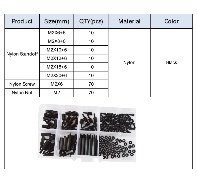 M2 нейлон шестигранный Мужской Женский противостояние столб крепление резьба PCB пластик шестигранный материнская плата распорный болт винт гайка Черный Ассортимент Комплект