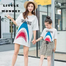 Mother and girl girls Family Matching Clothes  shark bottoming shirt Summer new family fitted short-sleeved Fashion T-Shits