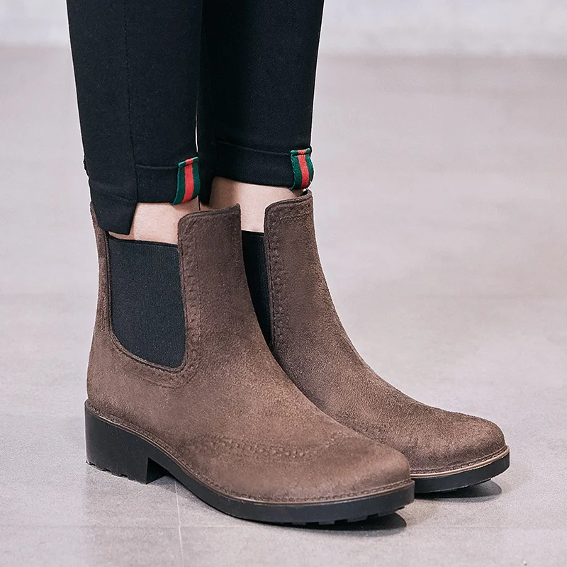 Rouroliu Women Ankle Elastic Band Rain Boots Waterproof Water Shoes Woman Wellies Autumn Winter Short Dress Boots RT378 Rouroliu Women Ankle Elastic Band Rain Boots Waterproof Water Shoes Woman Wellies Autumn Winter Short Dress Boots RT378