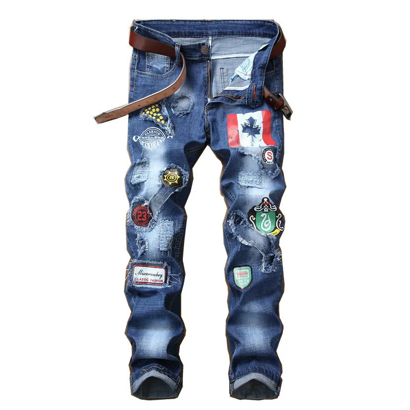 

Men Skinny Jeans Pants Slim Patchwork Rippedman Pants Jeans Brand Hip Hop Distressed Mens Designer Jeans Men High Quality