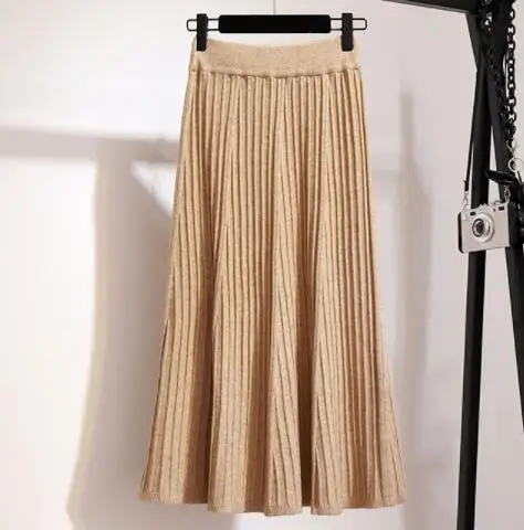 SEDUTMO, зимние плиссированные вязаные юбки, Женская юбка средней длины с высокой талией, плюс размер, осенняя черная винтажная сексуальная юбка-пачка ED526 - Цвет: Хаки