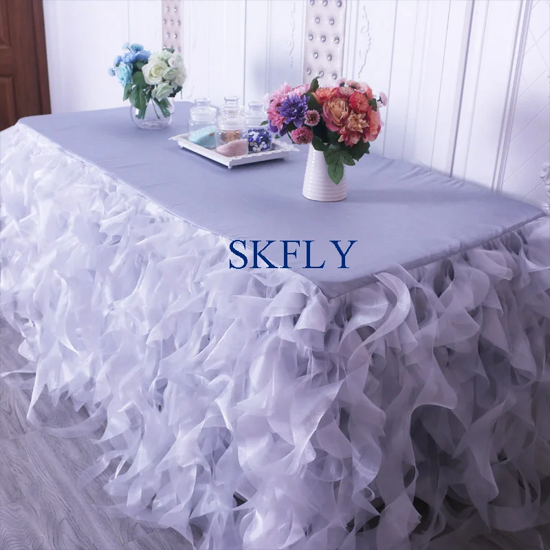 SK010F изготовленная на заказ Свадебная Серебряная Белая Тиффани синяя бирюза ярко-желтая органза курчавая ива юбка для стола на липучке