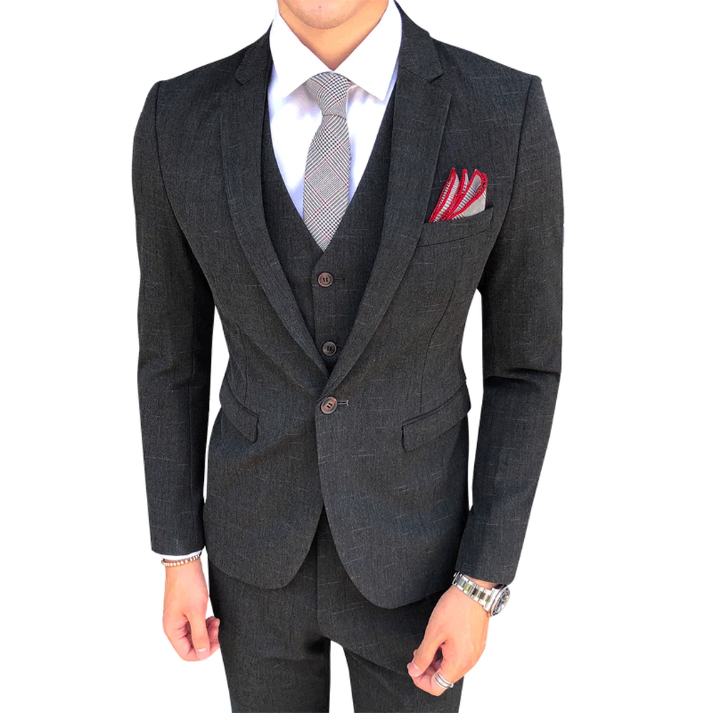 

(jacket+pants+vest) 2018 men suit pure color business formal slim fit groom party wedding prom dress male 3 pieces suits