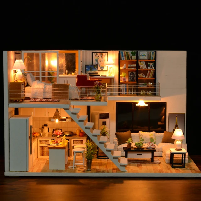 CUTEBEE DIY Doll House Wooden Doll Houses Miniature Dollhouse Furniture Kit with LED Toys for Children Christmas Birthday Gift 4
