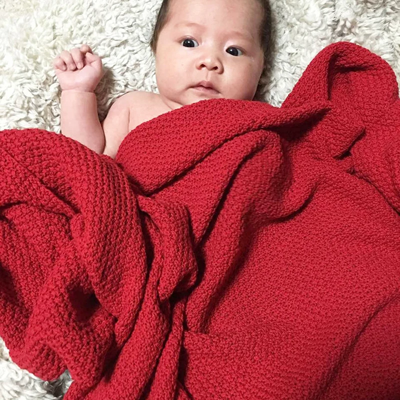 

Newborn Baby Blanket Infant Cotton Knitted Crochet Blankets Swaddle Wrap Soft Stretch Crib Sleeping Bedding for Boys Girls Kids