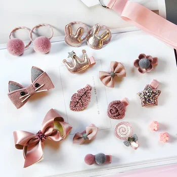 

Sale 18Pcs/set Pink Lovely Elastic Bear Rabbit Child Hair Rope Bow Kids Hair Clip Baby Hairpins