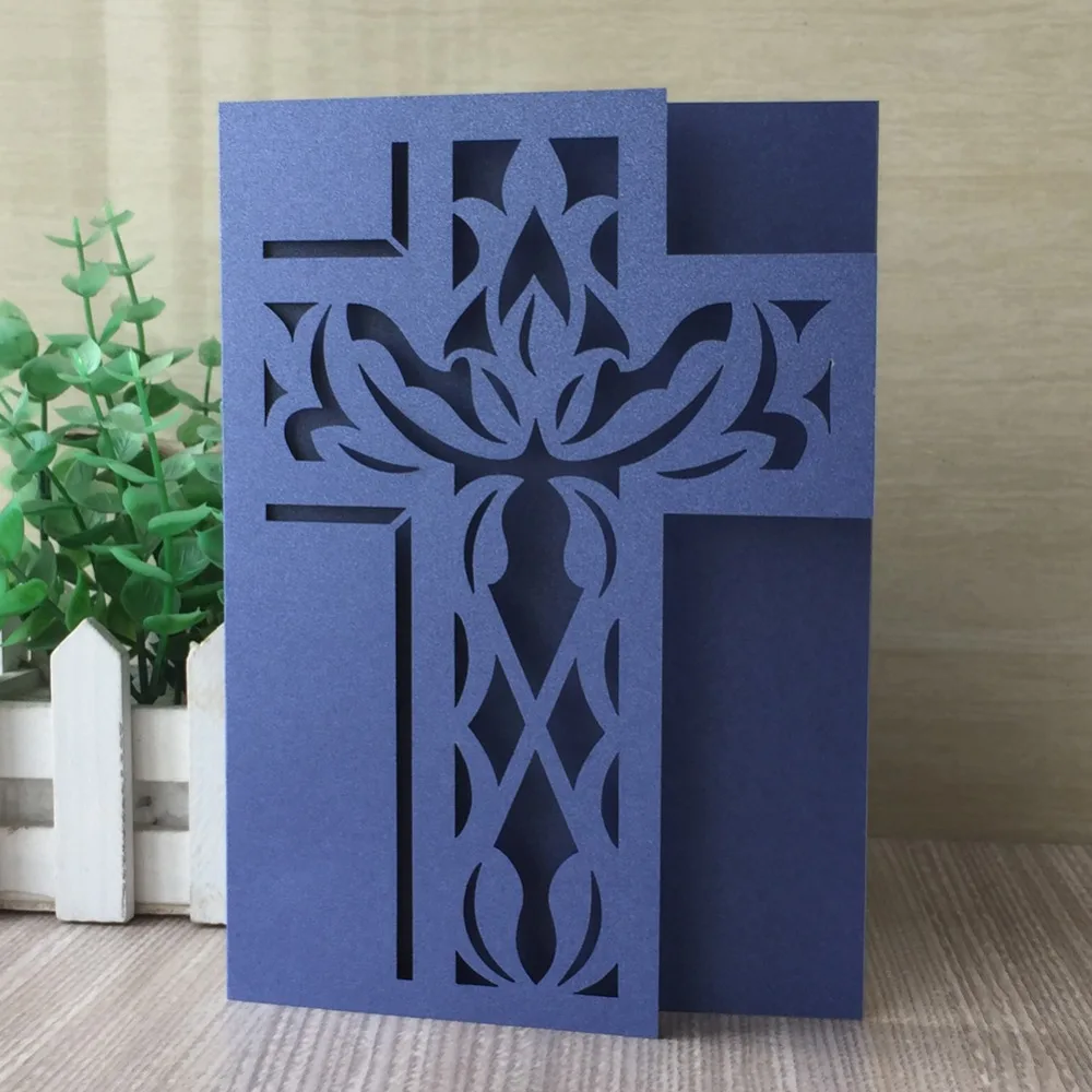 

30pcs/lot Delicate Cross Pattern Wedding Invitation Card First Communion Invitation Easter Celebration Blessing Card