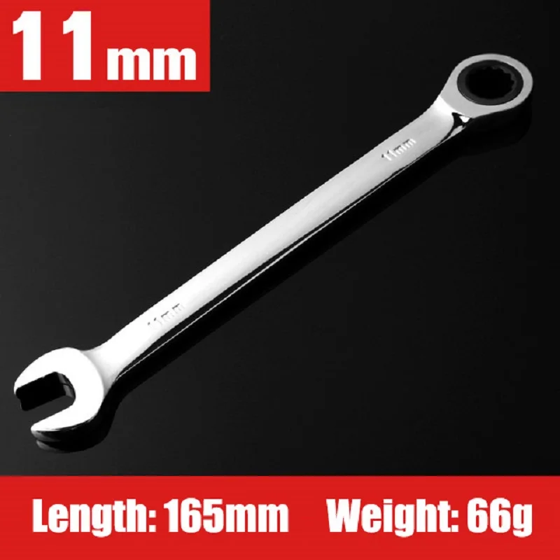 

11mm Fixed Head Anti-slip Labor-saved Ratchet Wrench Dual-use Open End and Plum End Spanner for Repairing car tools