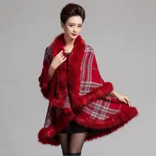 #2912 2016 Loose False fox fur Ponchos and capes Fashion Shawls and scarves Inverno feminino Knitting shawl Pashiminas for women