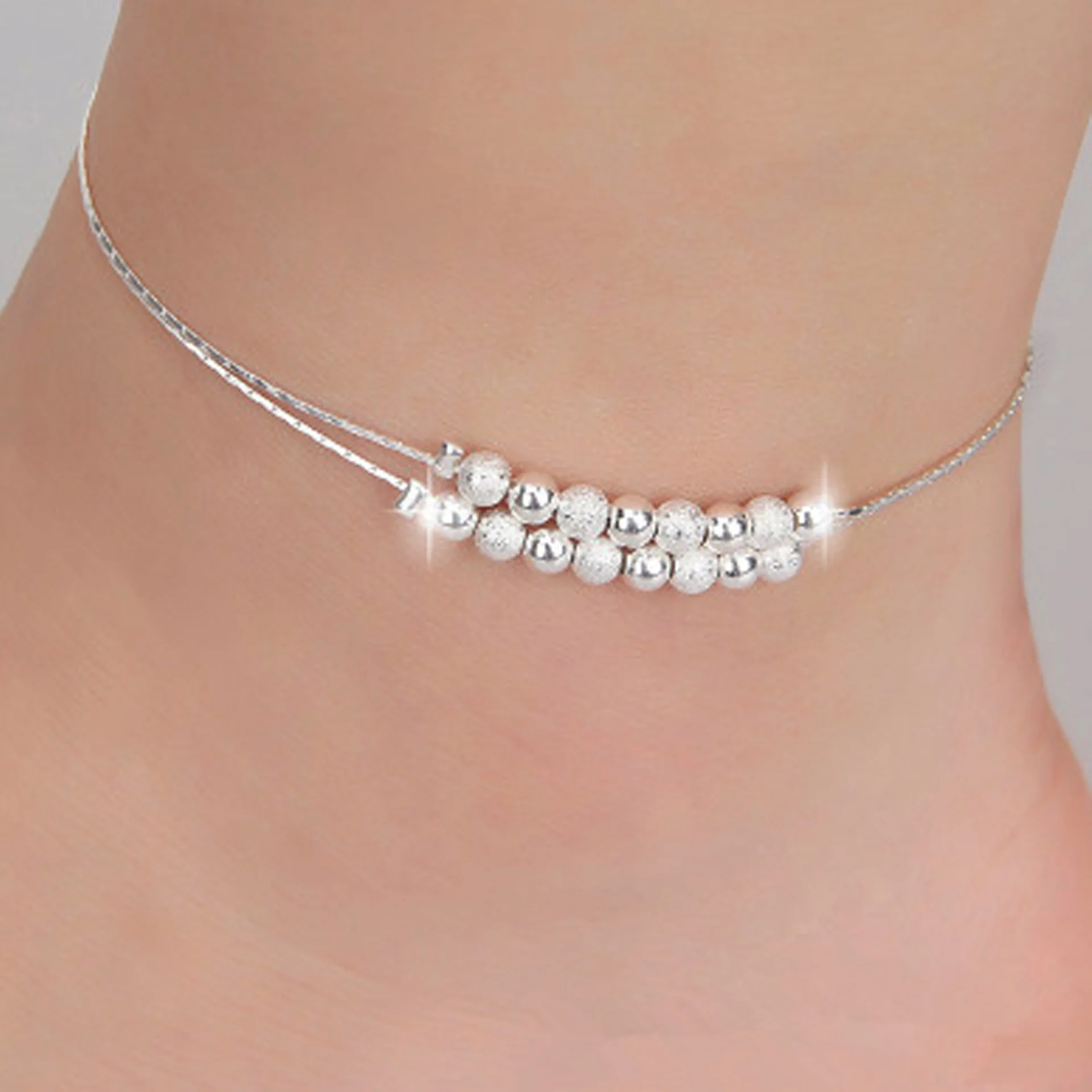 

Free Shipping Distribution, 201;8 New Fashion Anklets Beaded Multi-layer Simple Wild Silver Lady Back Ankle Jewelry Wholesale