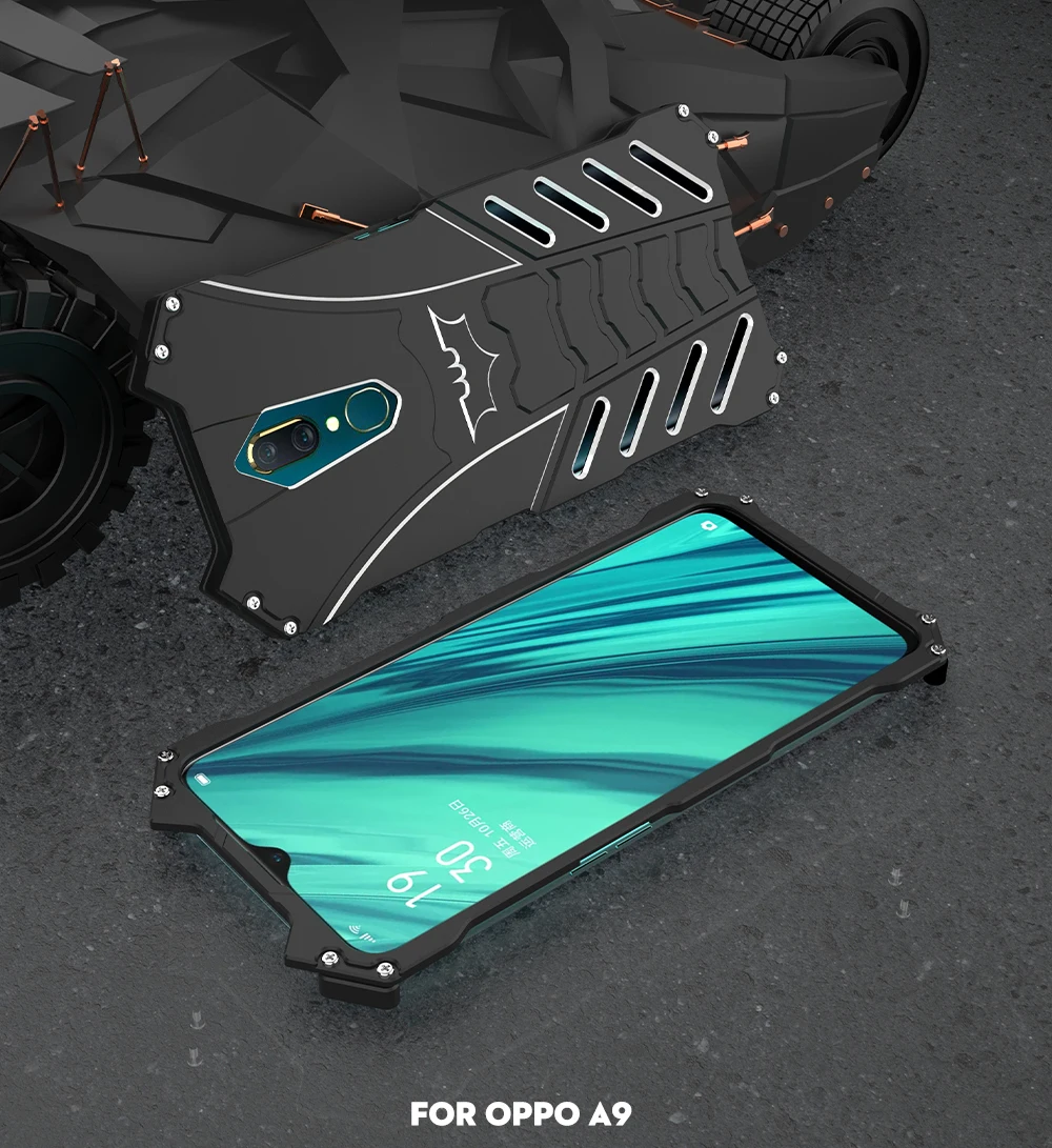 

Shockproof Cell Phone Cases For Oppo F11 (A9) A9X Hard Cover Metal Skin Protector Shell Heat Dissipation Sports+Straps+Stand