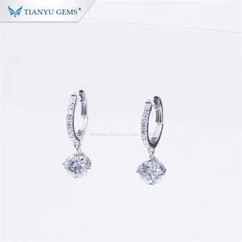

Tianyu gems silver hoop earrings charms white round moissanite earrings