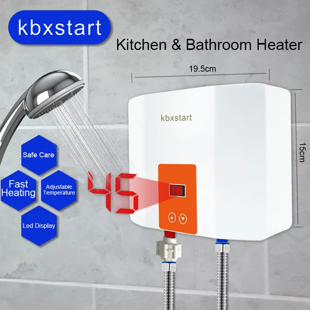 Special Offers Instant Mini Water Heater Wall Mounted Electric Hot Water Heater Thermostat 3 Seconds Fast Heating Kitchen Bathroom Shower 5500W
