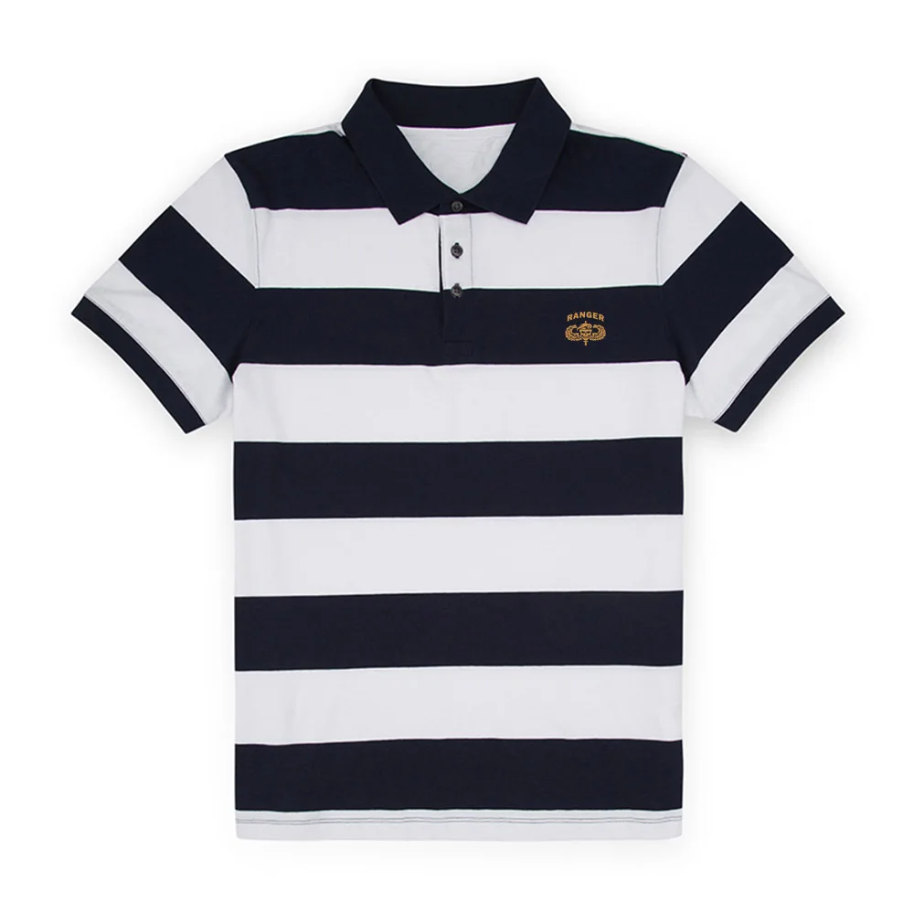 Mens US Army Ranger Skull Embroidered Knit Striped Short Sleeve Polo Shirts | Мужская одежда