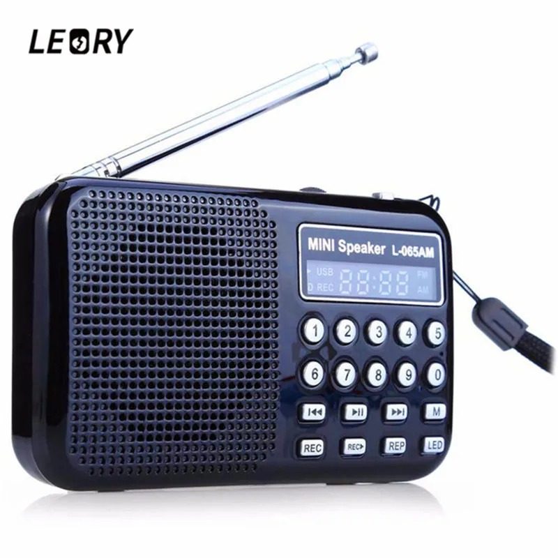 

LEORY Radio FM/AM Radio Receiver MP3 Player Rechargeable USB Black Blue Red LED Flashlight Radio Recorder