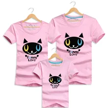 Cute Little Cat T Shirt Summer Family Look Matching Clothing Cotton Short-sleeve Tops Mom Girls Dad Son Matching Outfits Clothes