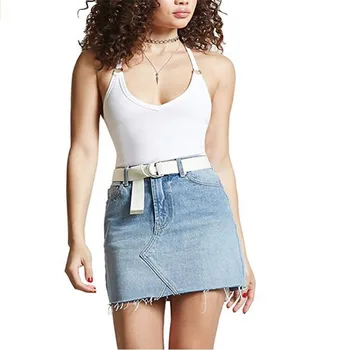 

Women Summer Casual High Waist A-line Denim Skirts Streetwear Pockets Button All-matched Jeans Skirt C012