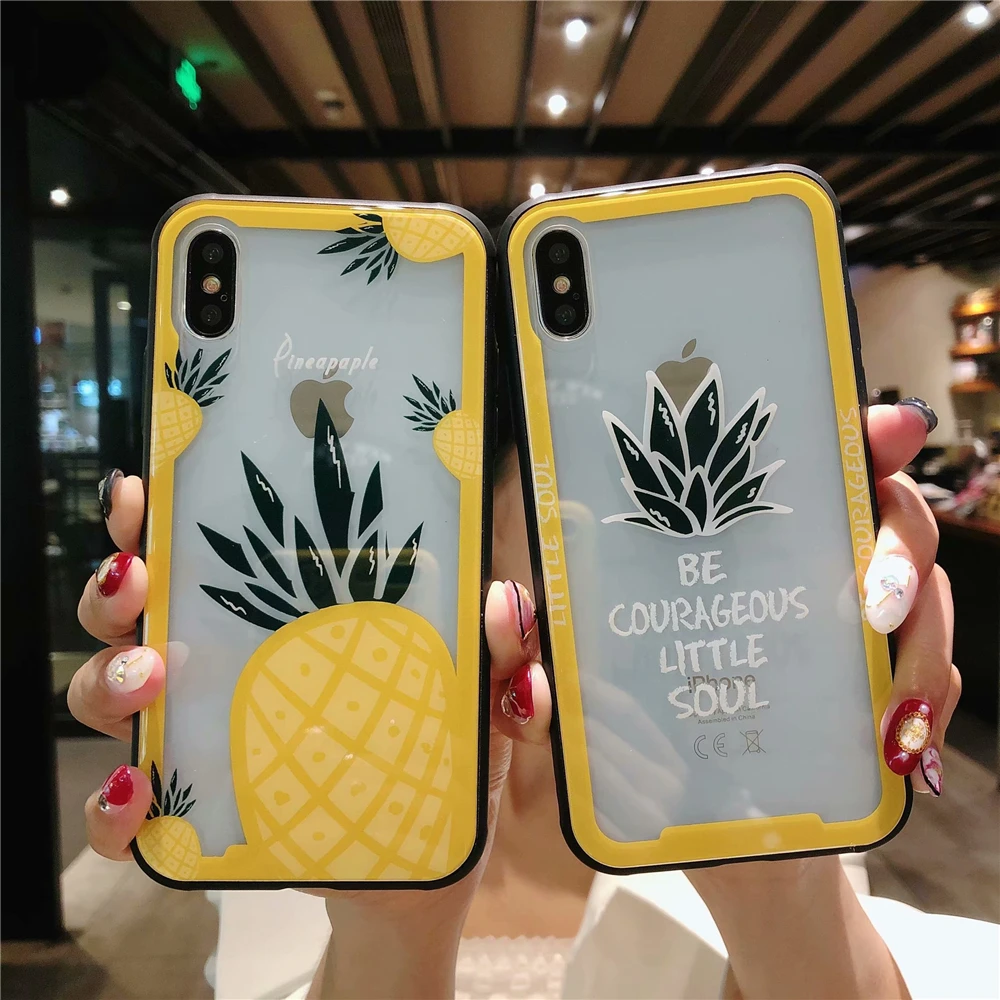 

Case for Iphone 7 Fashion Summer Pineapple Phone Case for Iphone 6s 8 Plus X Soft TPU Edge Transparent Tempered Glass Cover Capa
