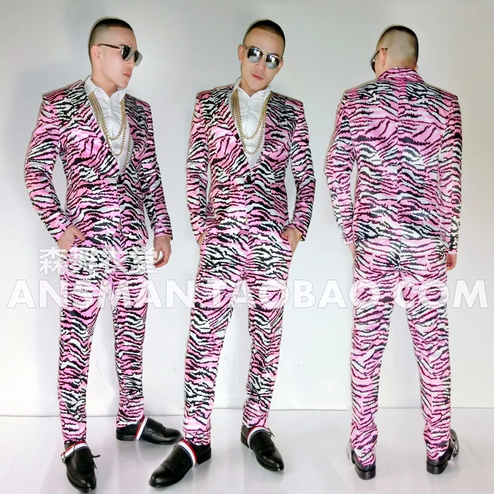 S-5XL 2019 новый для мужчин DJ певица Мода розовый Зебра Блейзер Костюмы плюс размеры торжественное платье костюмы