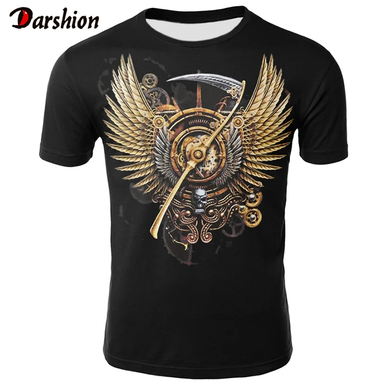 

2019 Summer New men's t-shirt Round Neck 3D Digital Sickle Printing Short-sleeved T-shirt European and American Large Size 4XL