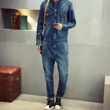 Мужской Старинный Стиль Джинсовая Верхняя одежда tide боди тонкие брюки комбинезон джинсы комбинезон Комбинезоны Костюмы диджея певца