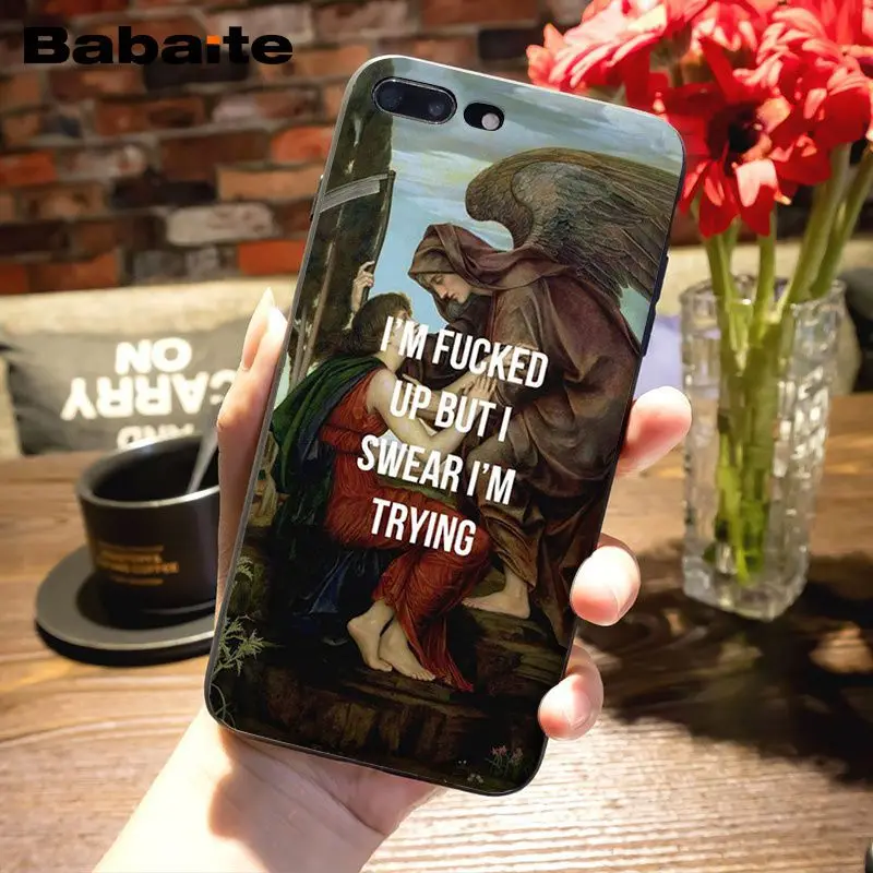 Babaite pintura al óleo artística frase corta inglesa funda de teléfono negra para Apple iPhone 8 7 6 6 S Plus X XS MAX 5 5S SE XR cubierta